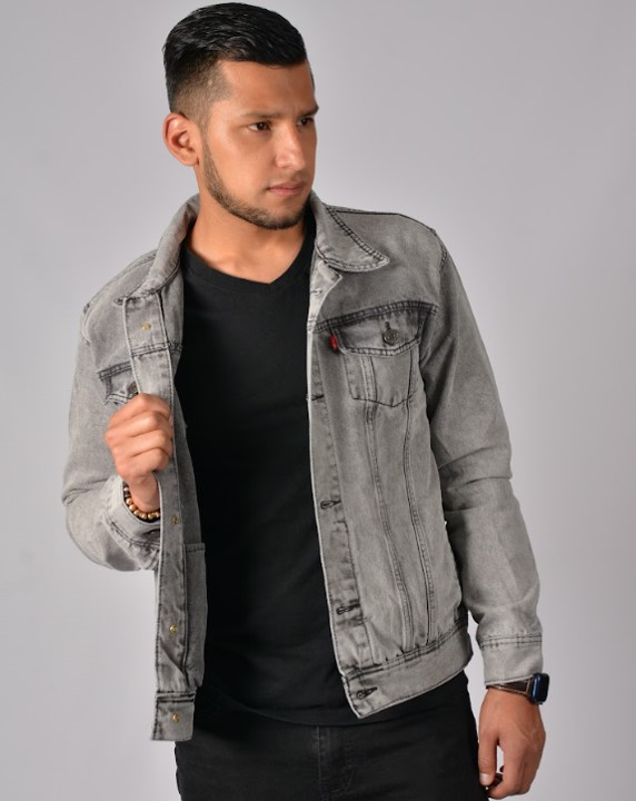 CHM - 263 - Chaqueta jean Fross para hombre, color gris Claro-2