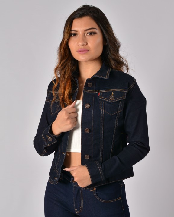 Chaqueta licrada en jean para dama-mujer color azul oscuto industrial CHR - 067-1