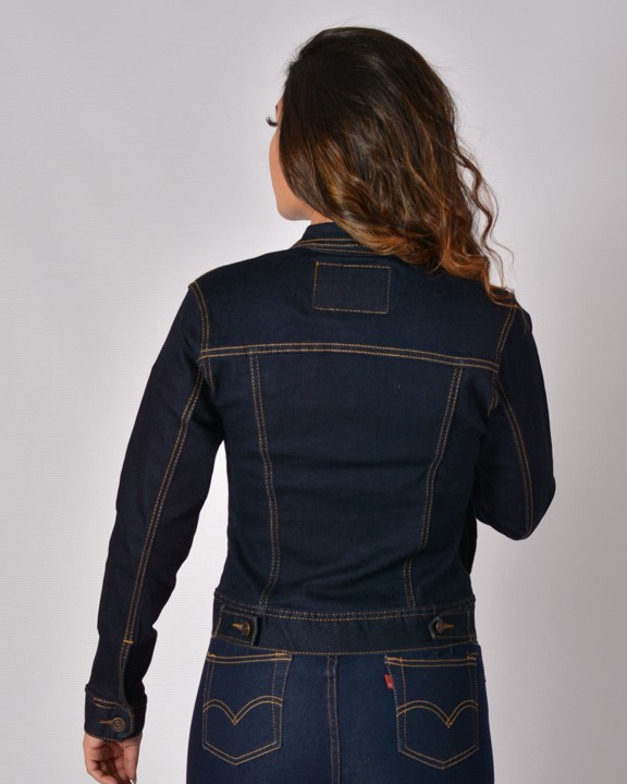 Chaqueta licrada en jean para dama-mujer color azul oscuto industrial CHR - 067-2